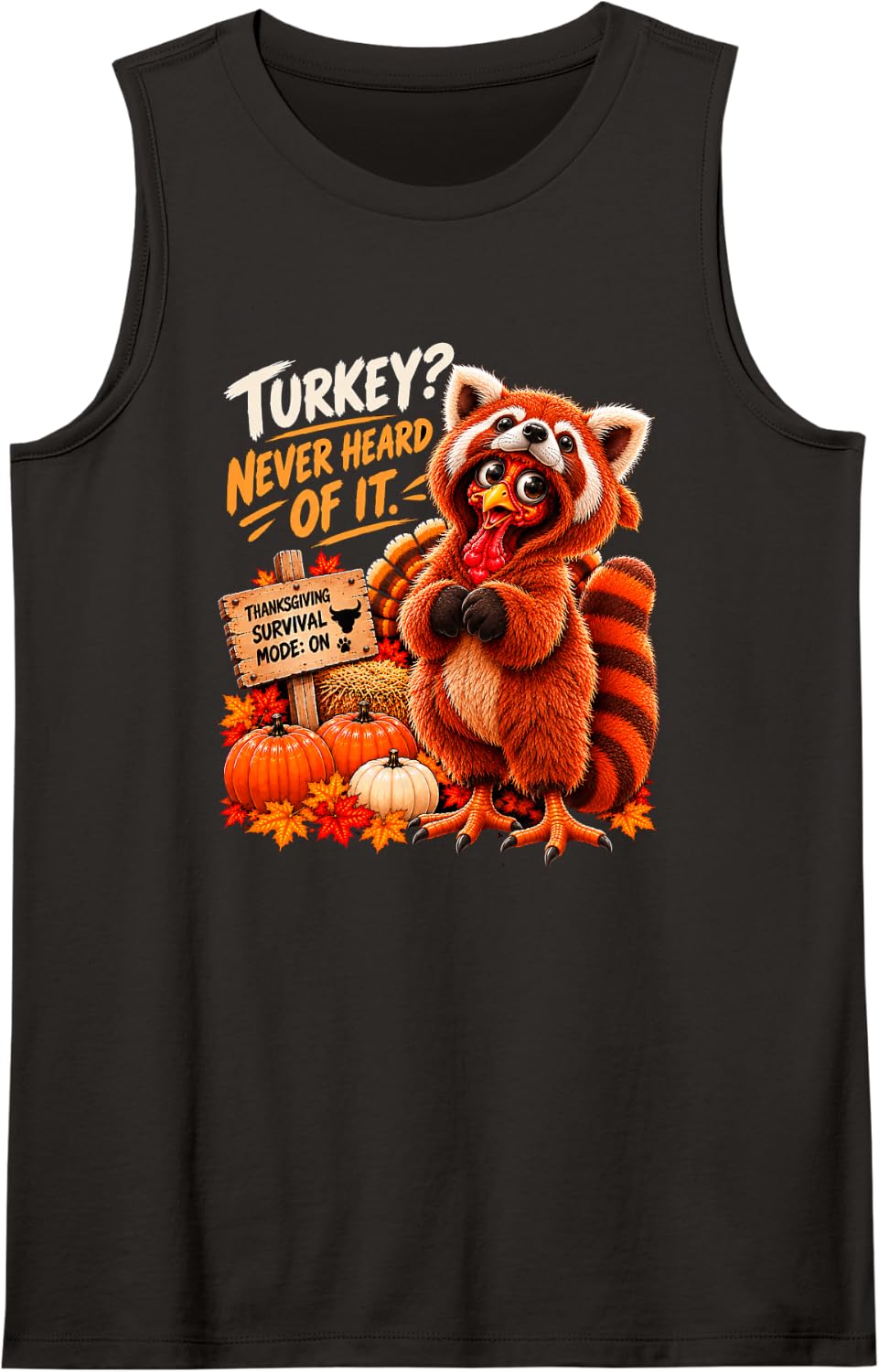 Turkey? Never Heard of It. Funny Thanksgiving Red Panda Sleeveless Tank Top - Black