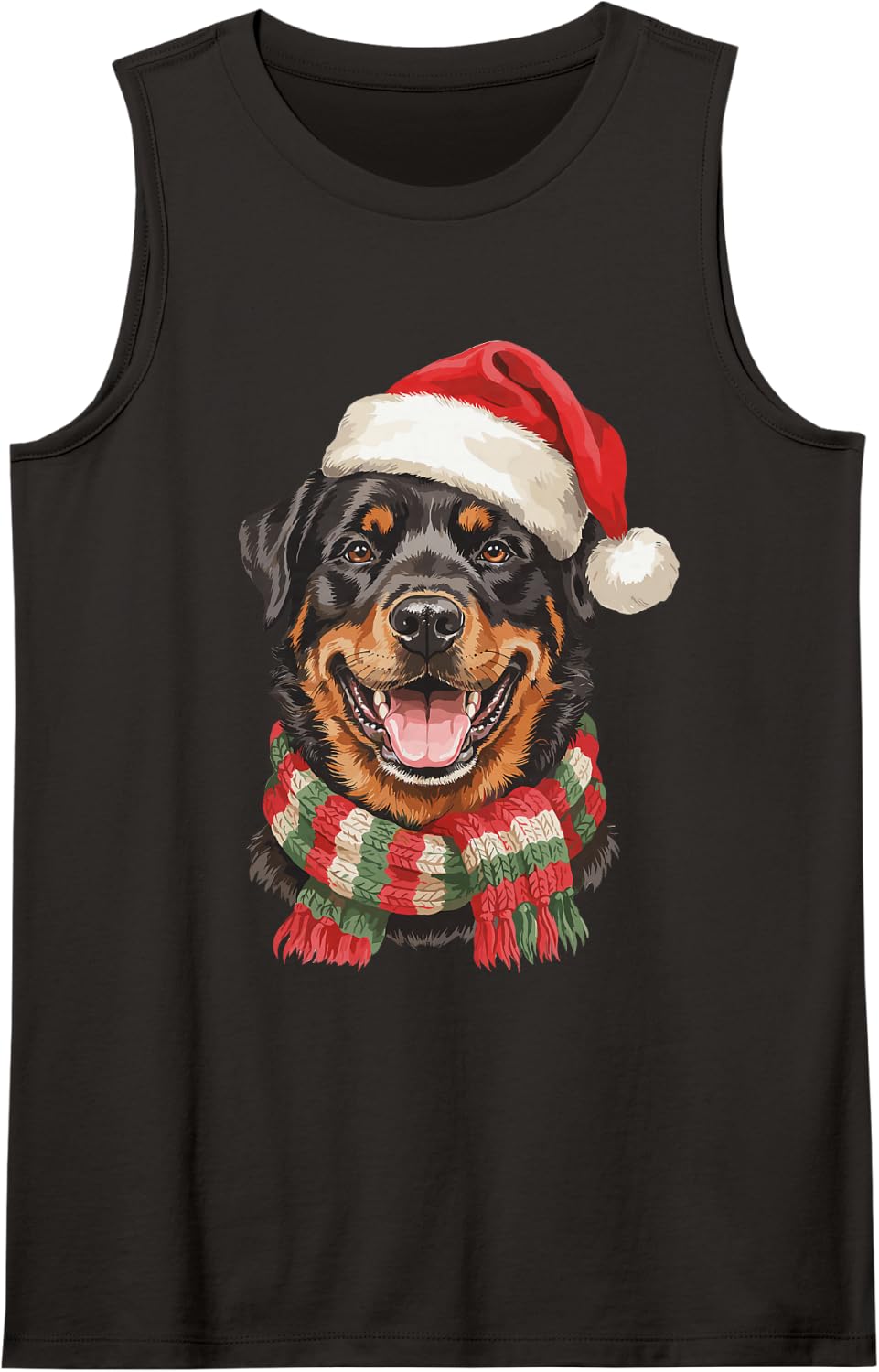 Rottweiler Santa Hat Christmas Dog Lover Mom Dad Holiday Sleeveless Tank Top - Black