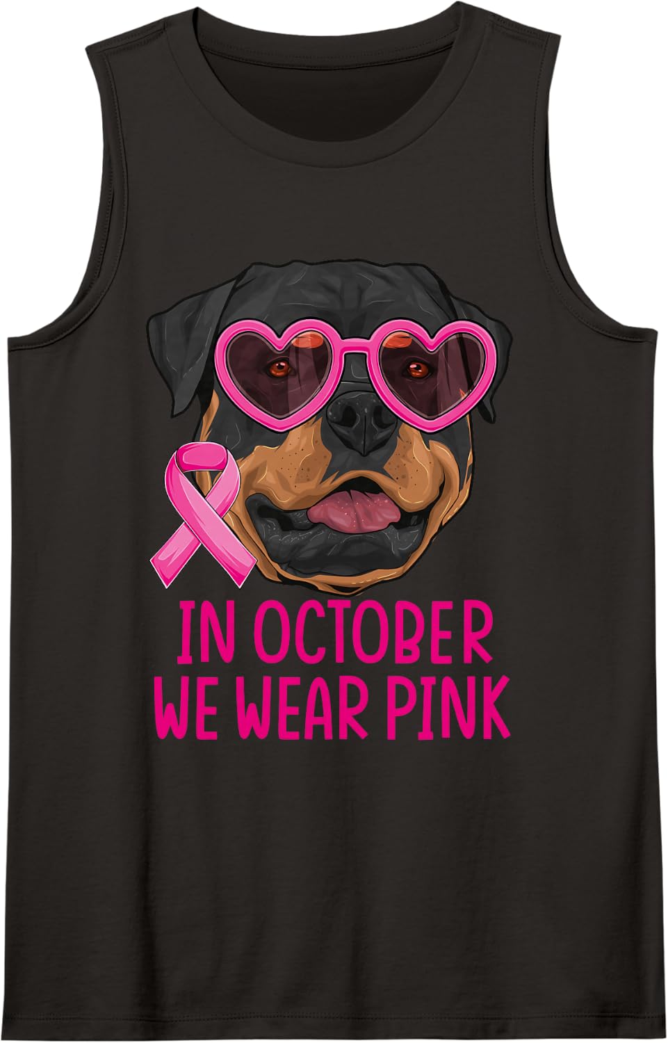 October We Wear Pink Rottweiler Dog Breast Cancer Awareness Sleeveless Tank Top - Black