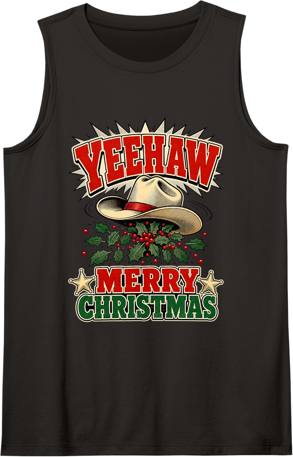 Yeehaw Merry Christmas Country Western Cowboy Tank Top - Black