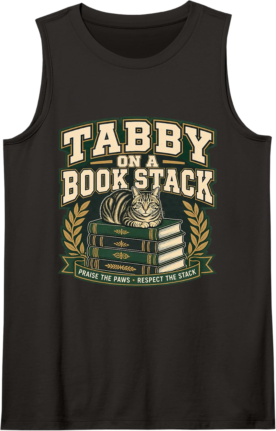 Tabby ON A Book Stack Cat Reading Book Lover Reader Tank Top - Black