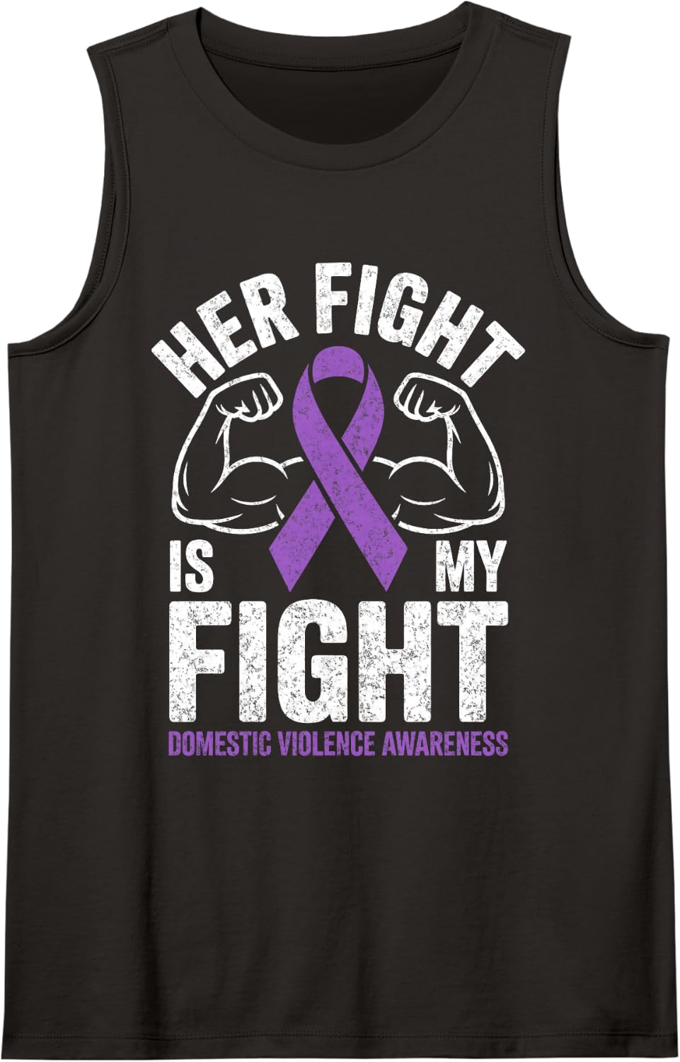 Her Fight is My Fight Domestic Violence Awareness DV Ribbon Sleeveless Tank Top - Black