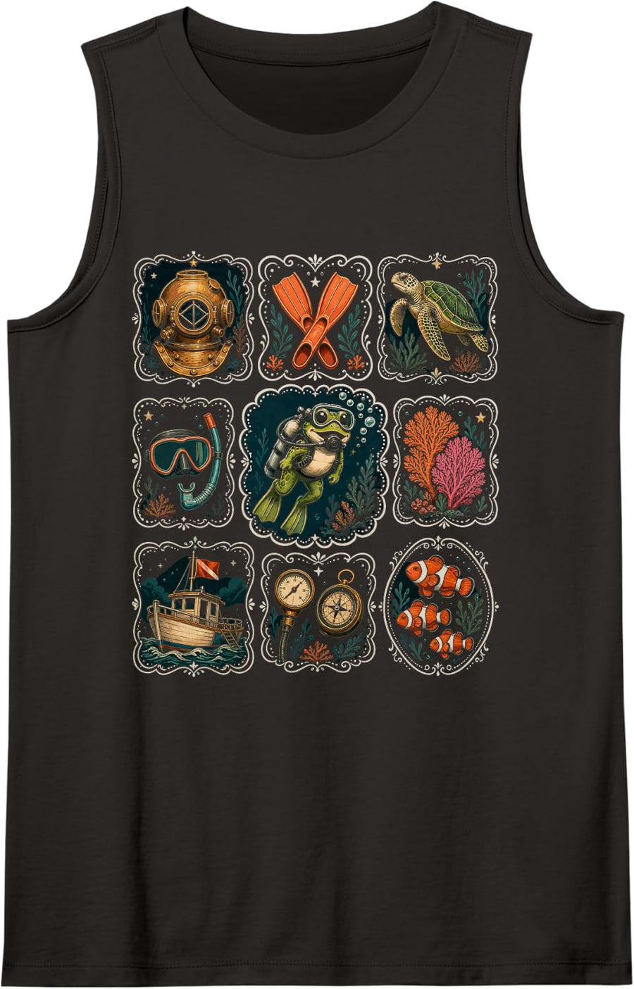Frog Diver Diving Underwater Ocean Animal Sleeveless Tank Top - Black