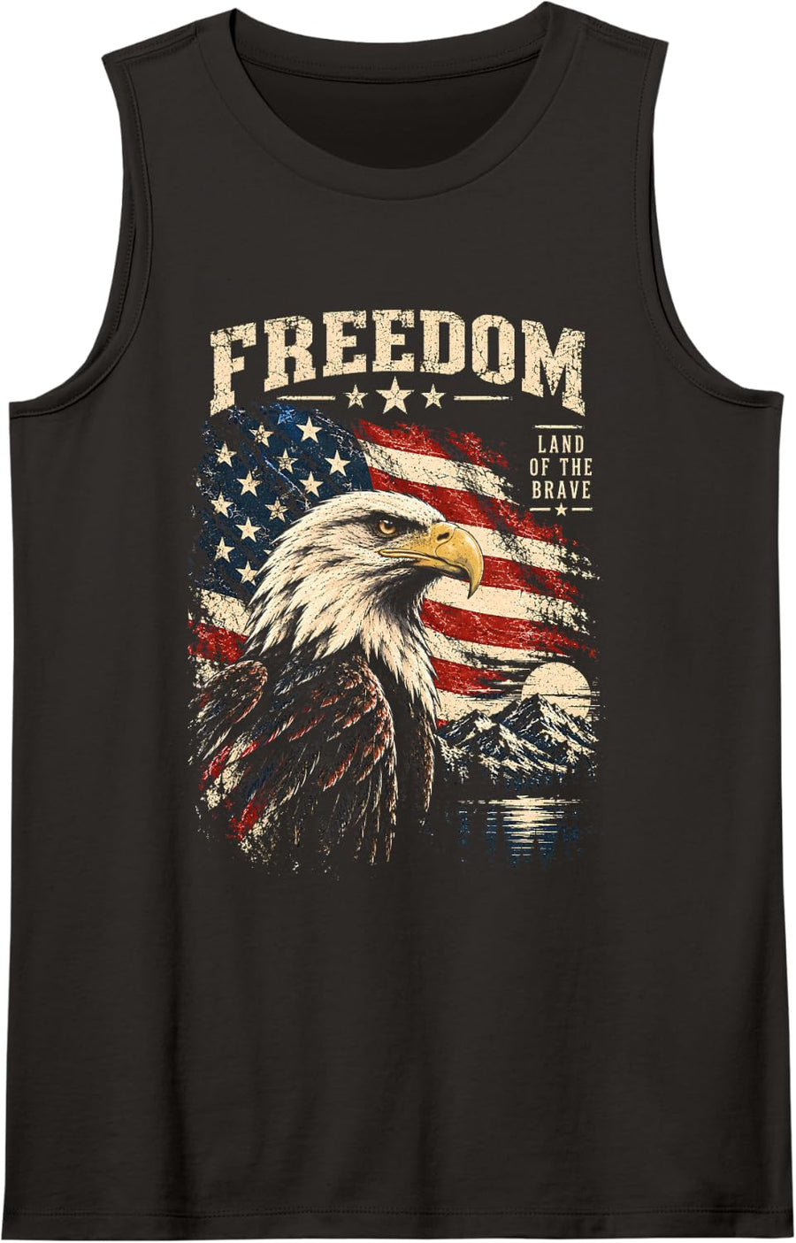 Freedom US Flag Eagle Sleeveless Tank Top - Black