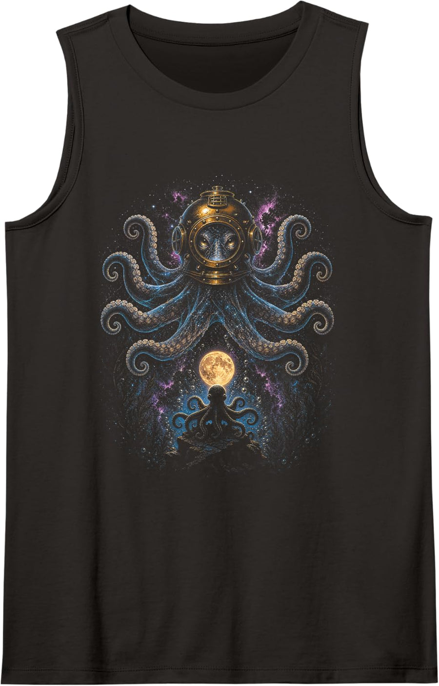Octopus Diver Helmet Diving Underwater Vintage Sleeveless Tank Top - Black