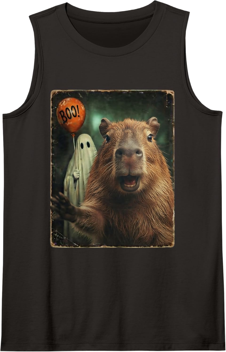 Capybara Halloween Ghost Selfie Boo - Halloween Capybara Tank Top - Black