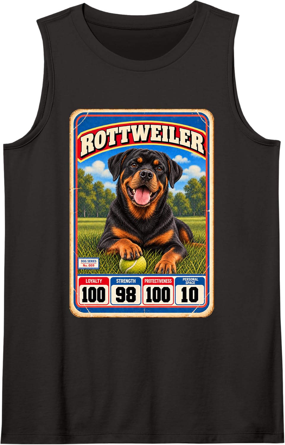 Rottweiler Rottie Vintage 70s 80s Sports Trading Card Sleeveless Tank Top - Black