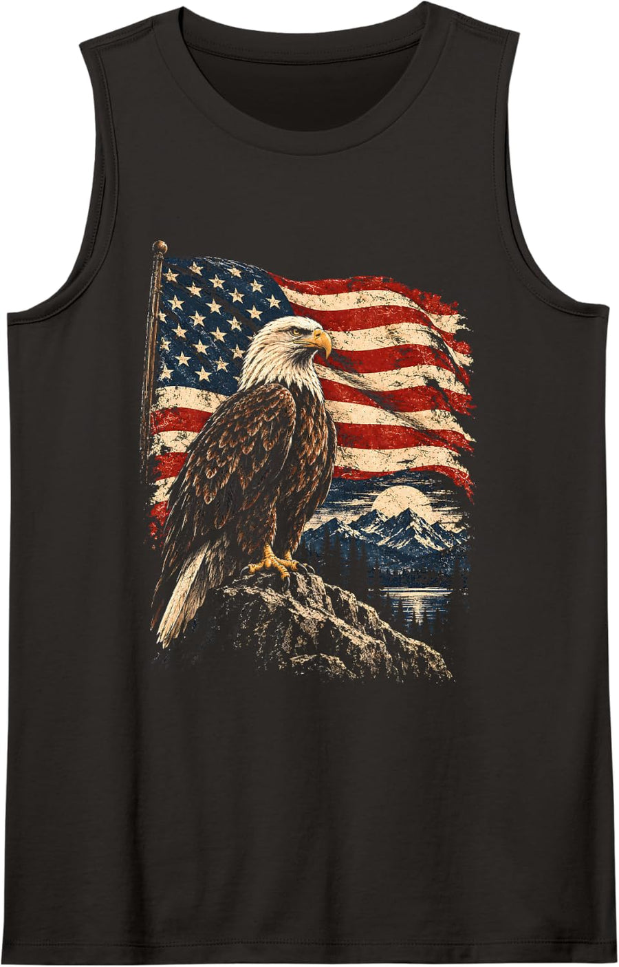 Patriotic Eagle American Vintage Flag Sleeveless Tank Top - Black