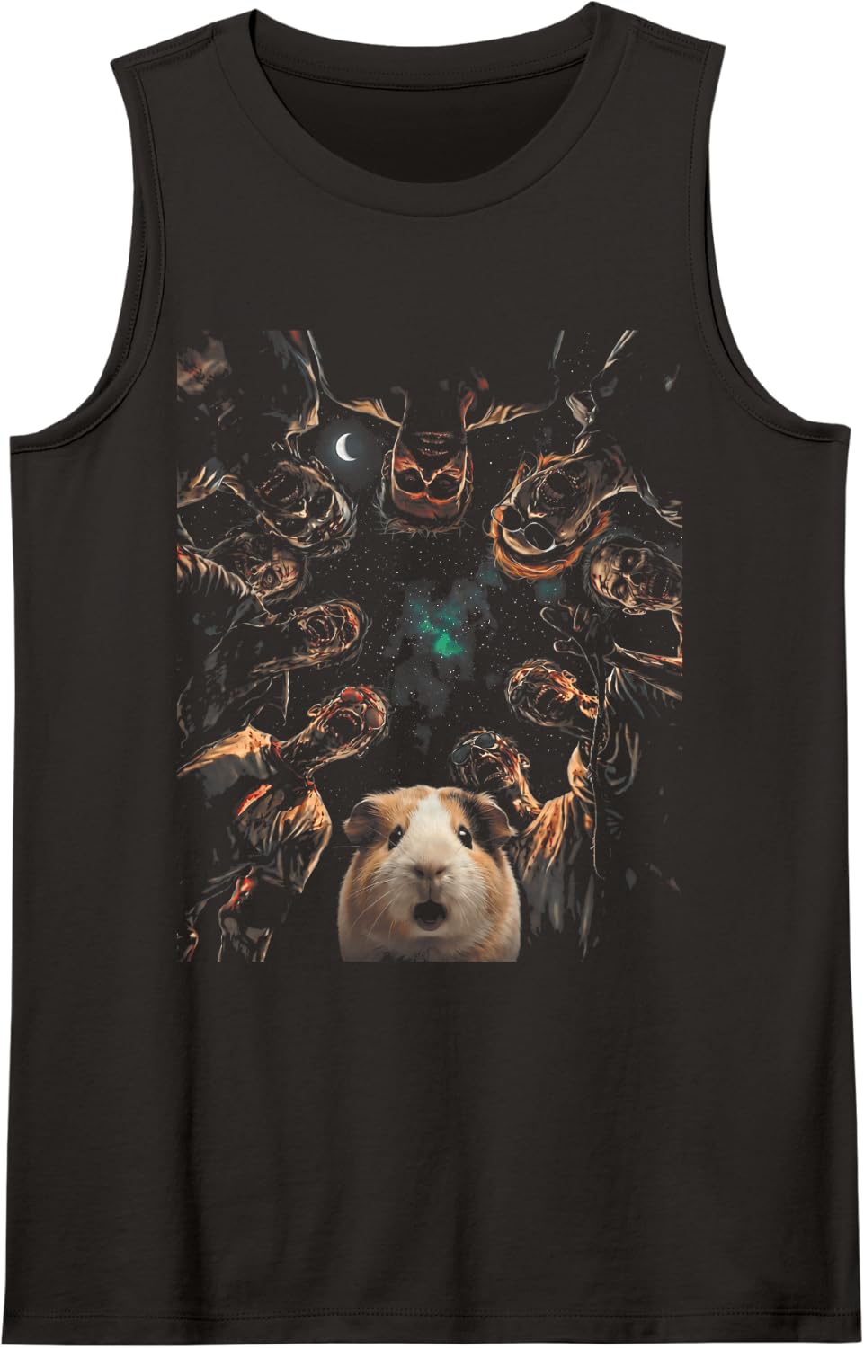 Halloween Spooky Guinea Pig Zombie Moon Sleeveless Tank Top - Black