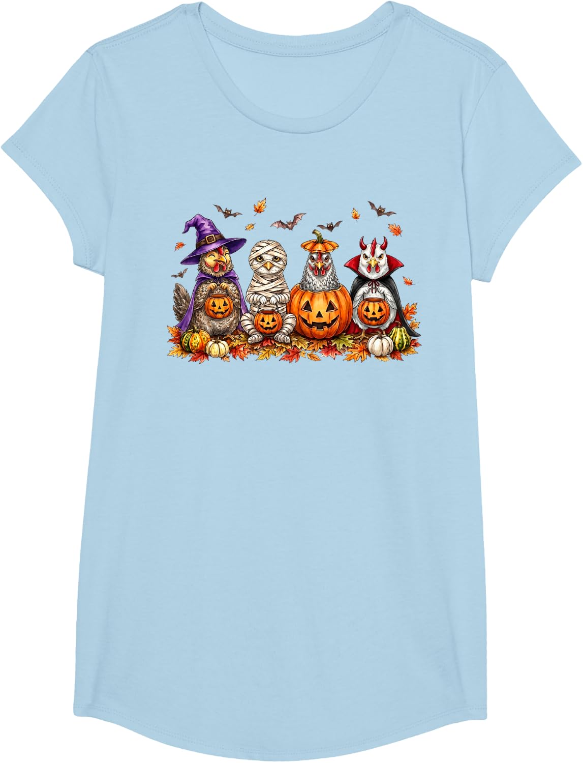 Spooky Halloween Chicken Pumpkin Costume Farm Men Women T-Shirt - Girls Baby Blue