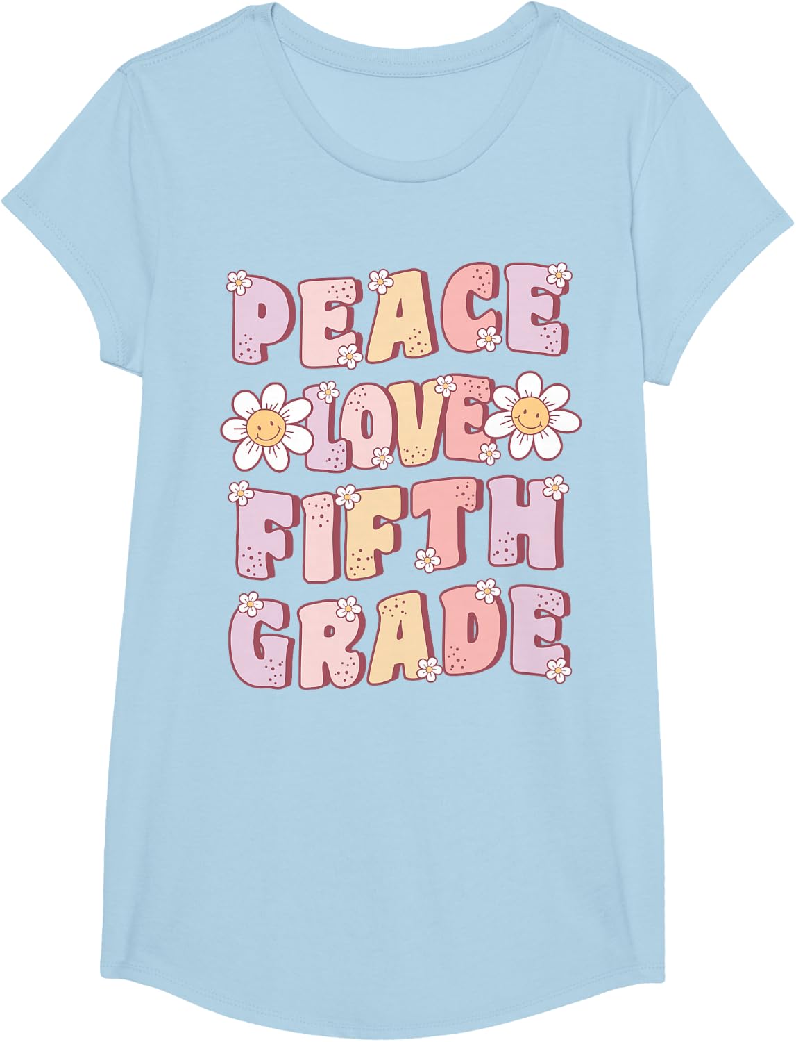 Peace Love 5th Grade Cute Groovy Back to School Fifth Grade T-Shirt - Girls Baby Blue
