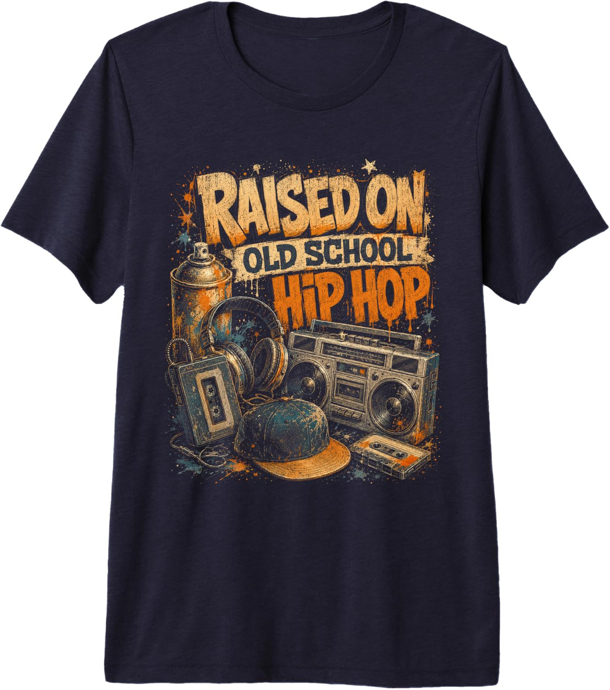 Raised On Old School Hip Hop Retro Music Vibes Premium Tri-Blend T-Shirt - Navy Blue