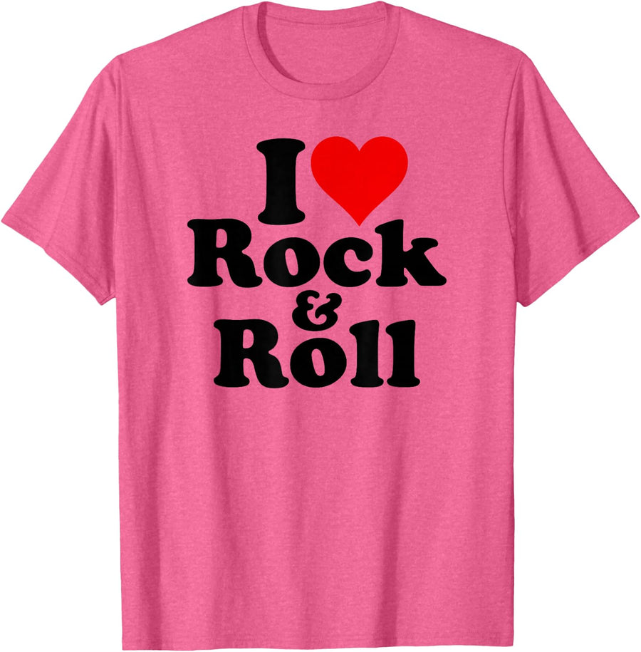 I LOVE HEART ROCK AND ROLL T-Shirt - Pink Heather