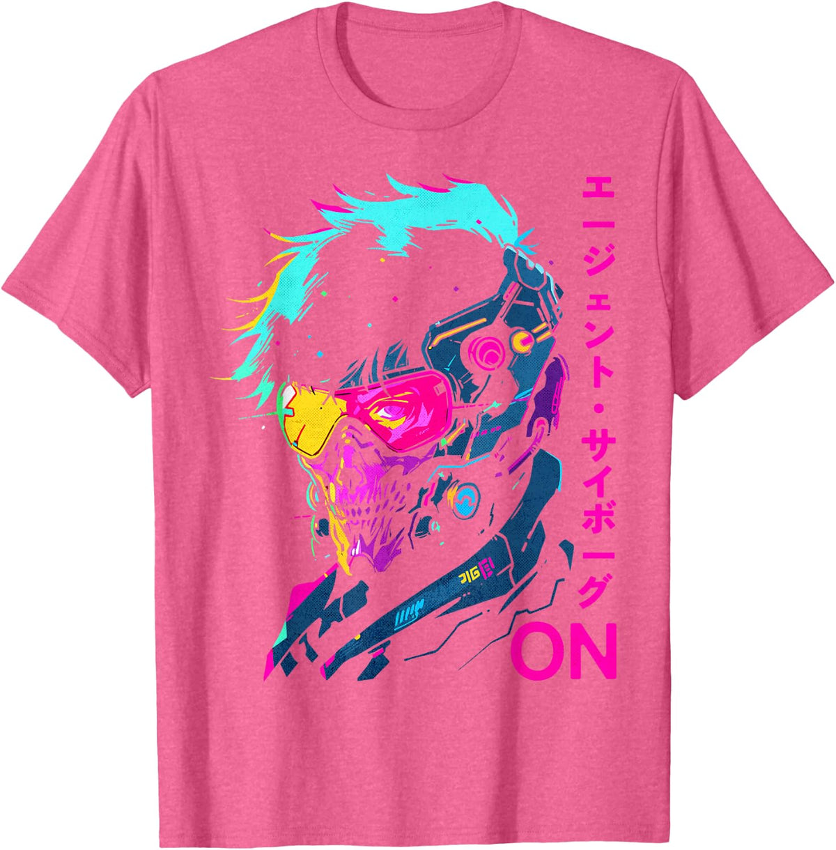 Japanese Cyborg Agent Futuristic Cyberpunk Style T-Shirt - Pink Heather