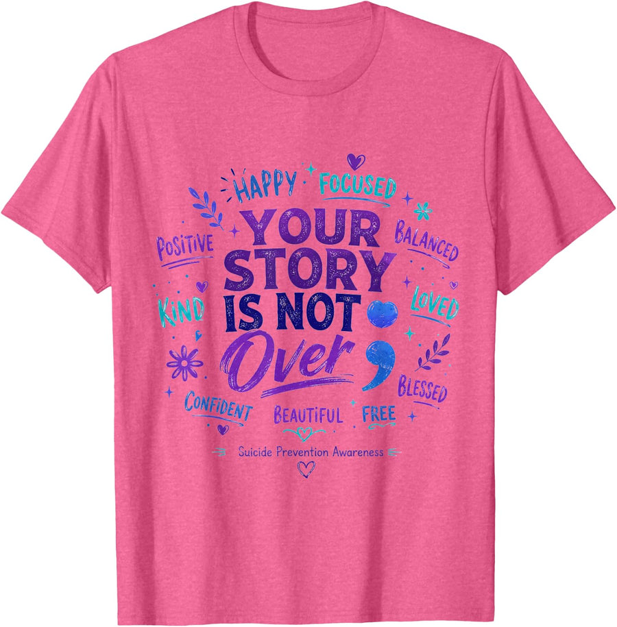 Suicide Prevention Awareness Teal Purple Hope Support T-Shirt - Pink Heather