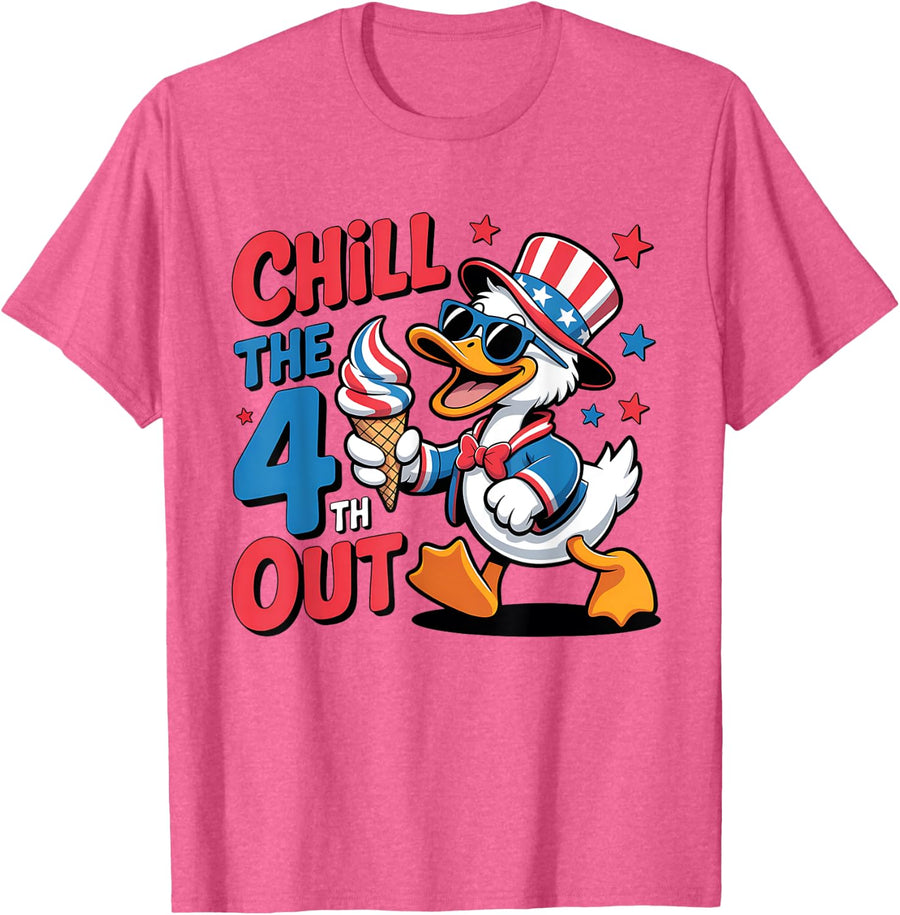 Chill The 4th Out Duck Patriotic US Flag 4th Of July T-Shirt - Pink Heather