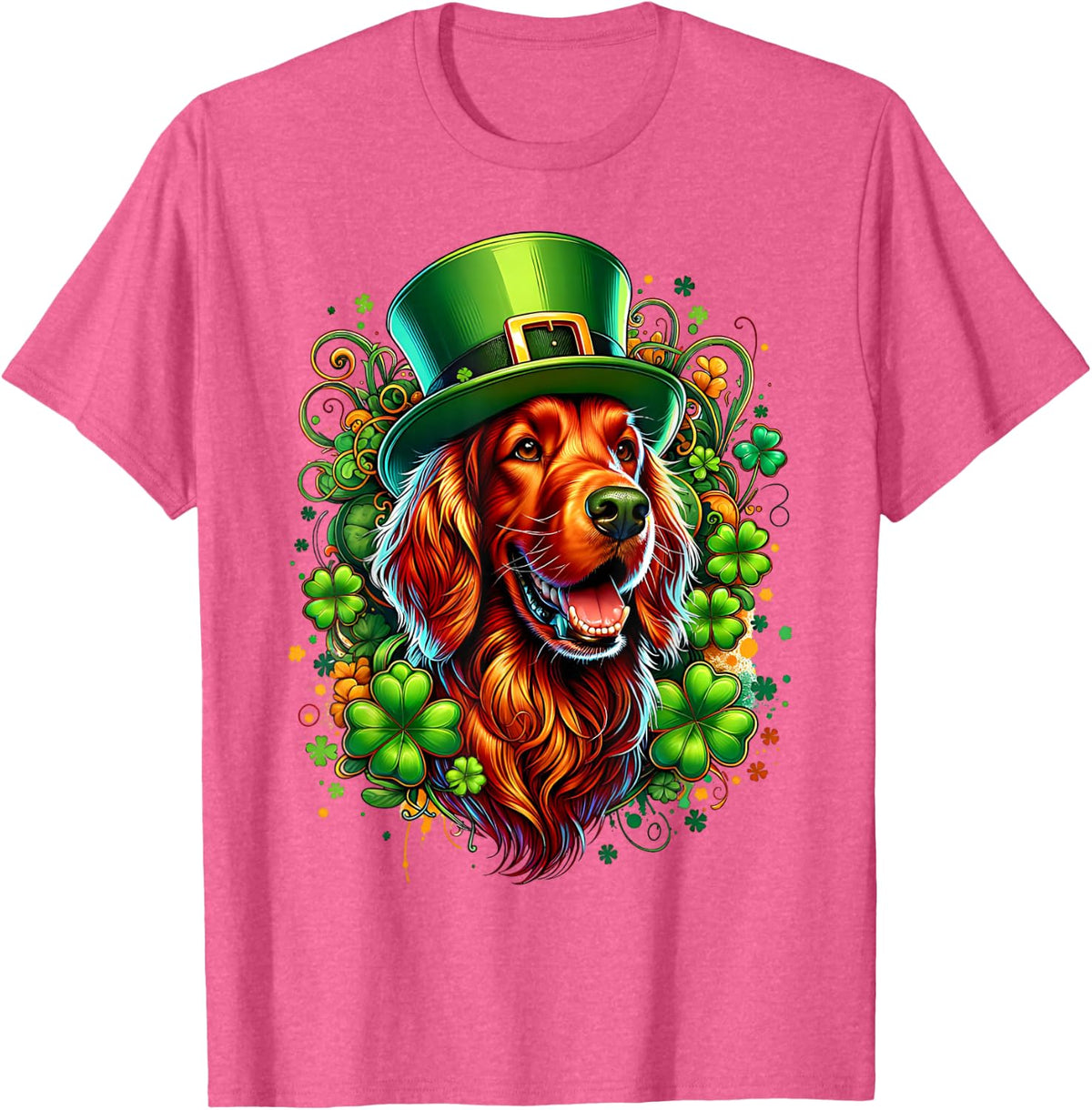 Irish Setter Dog St Patricks Day Artwork T-Shirt - Pink Heather