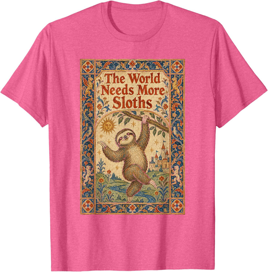 The World Needs More Sloths Animal Lover Vintage T-Shirt - Pink Heather