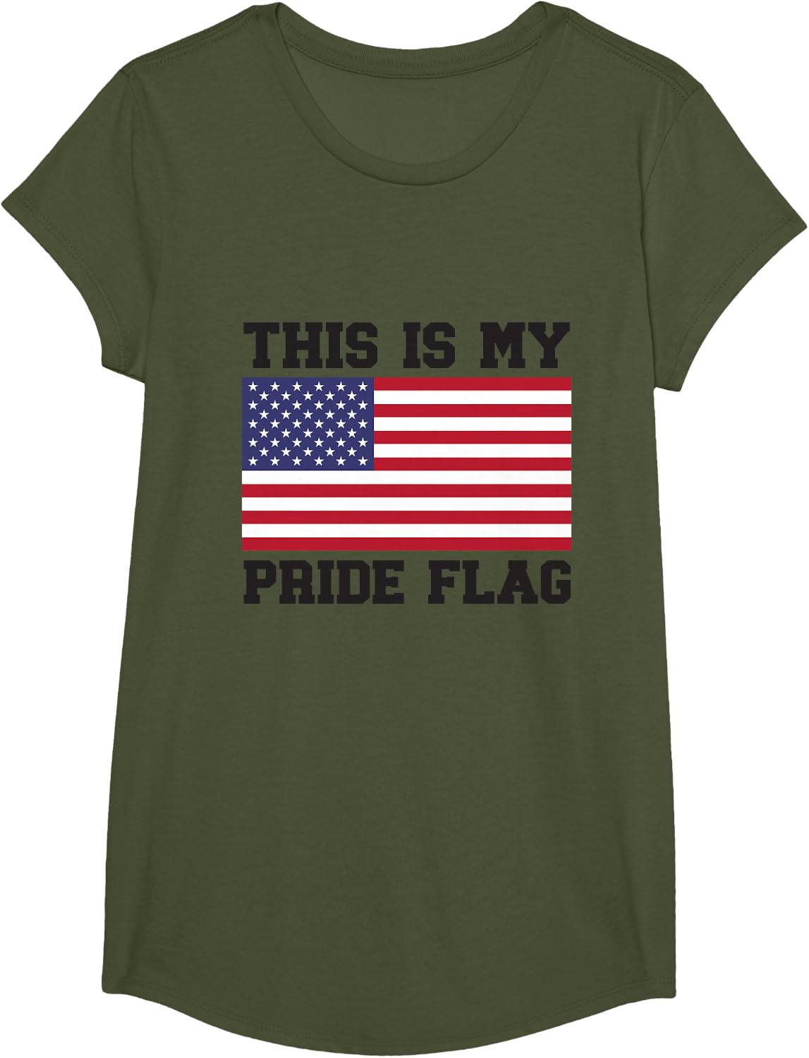 This Is My Pride Flag USA American 4th of July Patriotic T-Shirt - Girls Olive Green