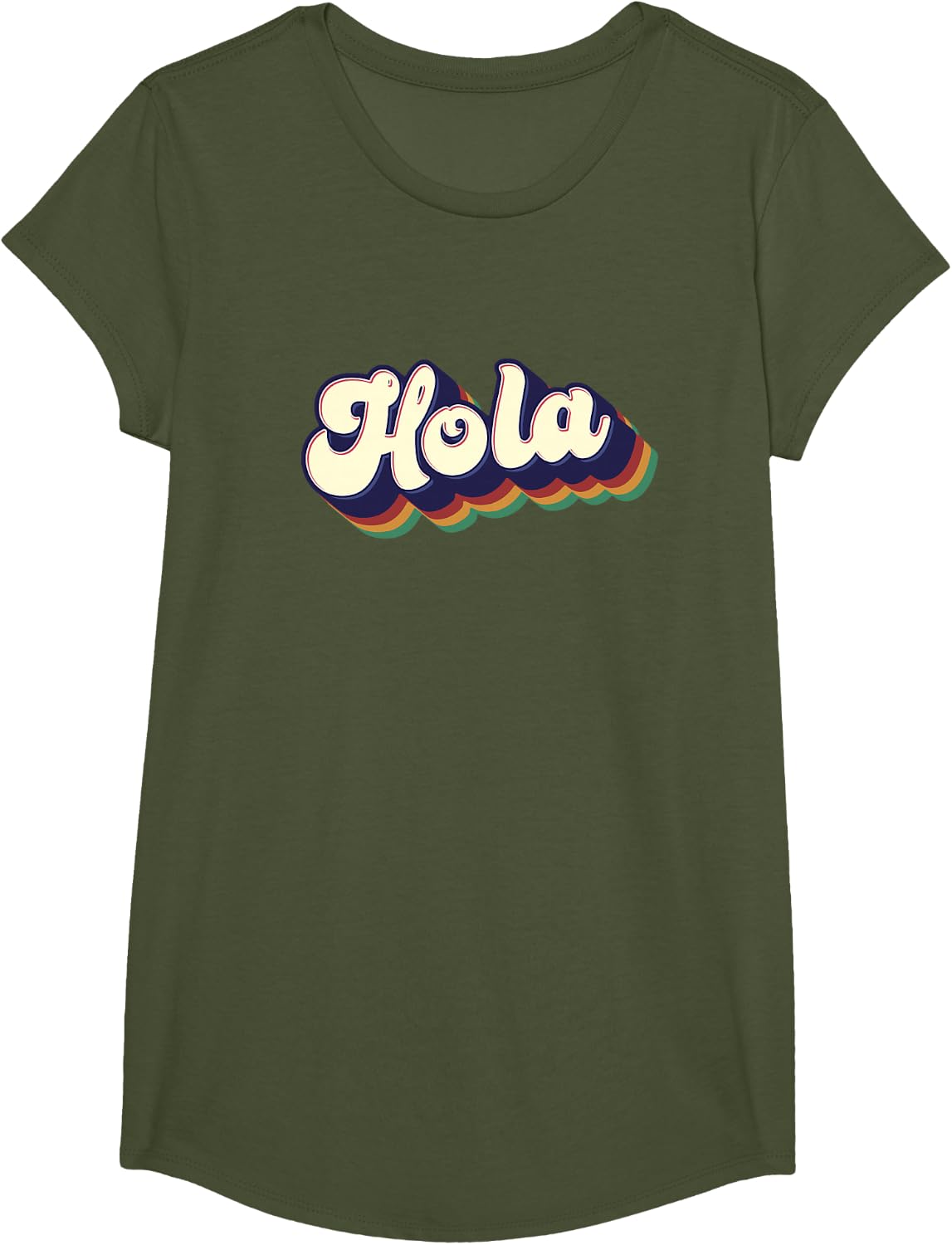 Hola Hello Retro Spanish Mexican Latin Cinco de Mayo Vintage T-Shirt - Girls Olive Green