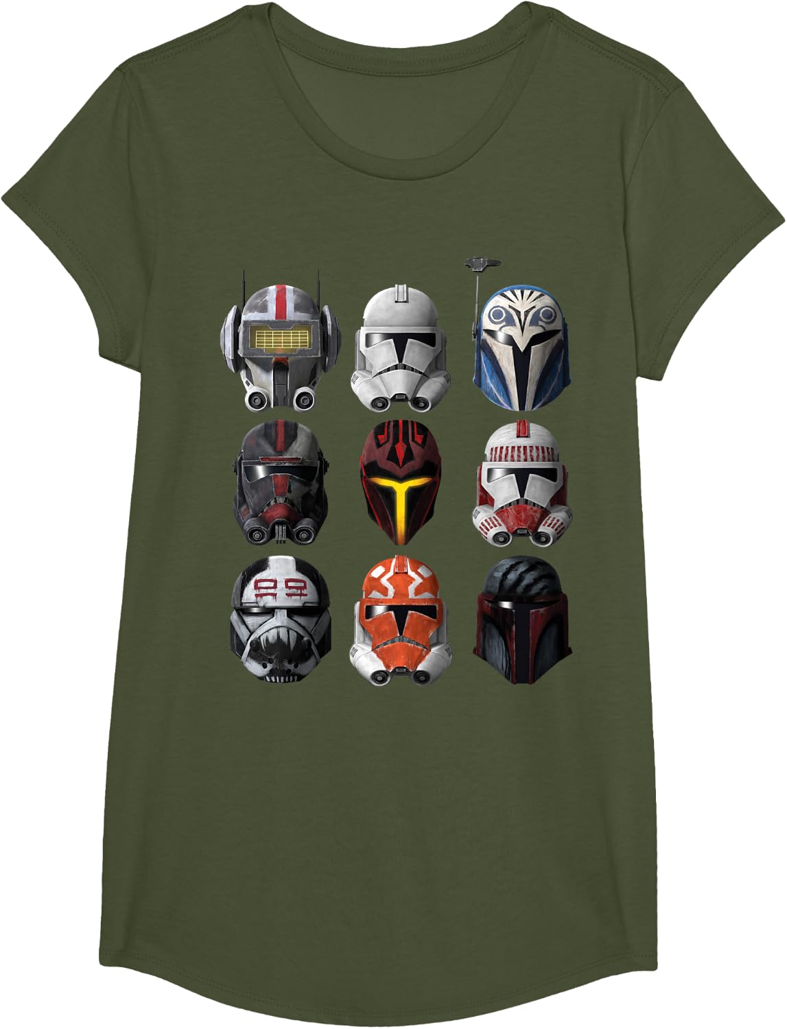 Star Wars: The Clone Wars Clone Helmets T-Shirts and Tees for Men and Women - Girls Olive Green