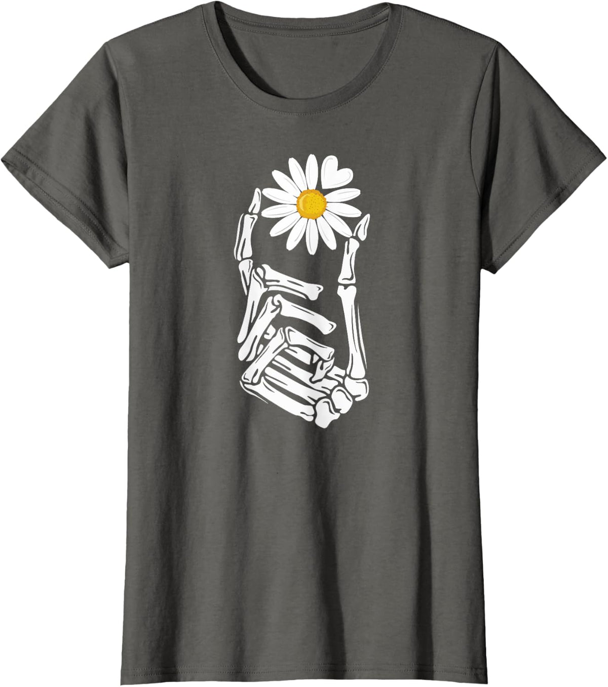 Radiology Skeleton Hand Xray Heart Love Spring Daisy flower T-Shirt - Asphalt Grey