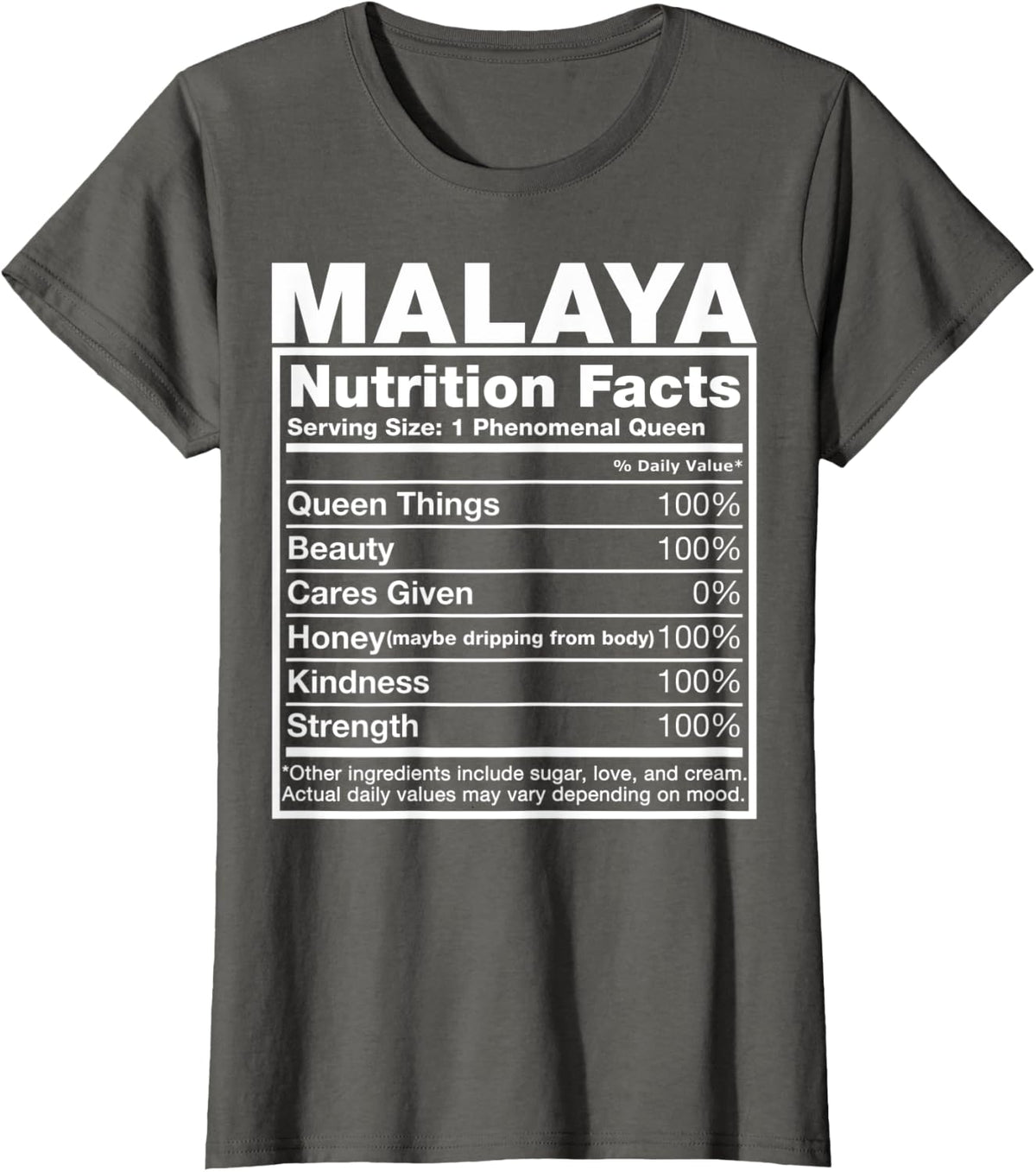 Malaya Nutrition Facts T-Shirt Malaya Name Birthday Shirt T-Shirt - Asphalt Grey