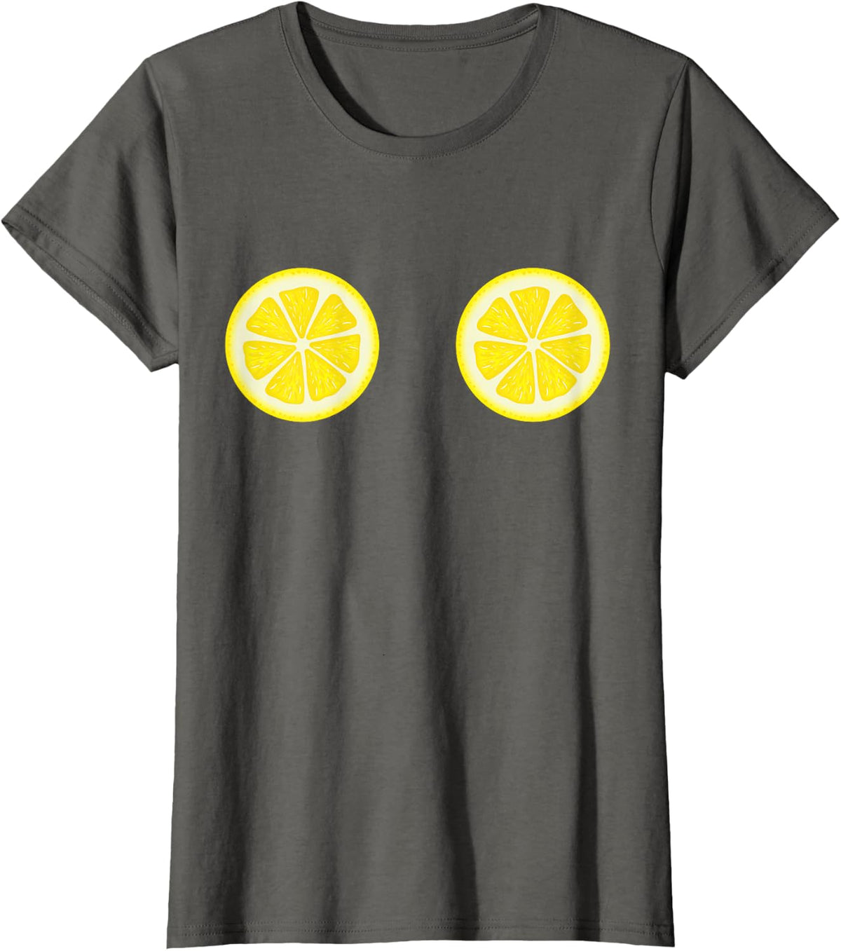 Funny Lemon Boobs Tee - Fruit Inspired Humor T Shirts for Women Summer Graphic Tees - Asphalt Grey
