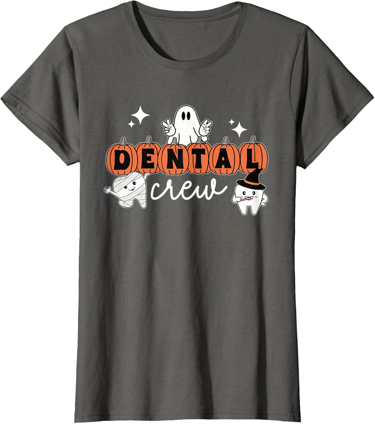 Halloween Dental Crew Pumpkin Ghost Spooky Dental Hygienist T-Shirt - Asphalt Grey