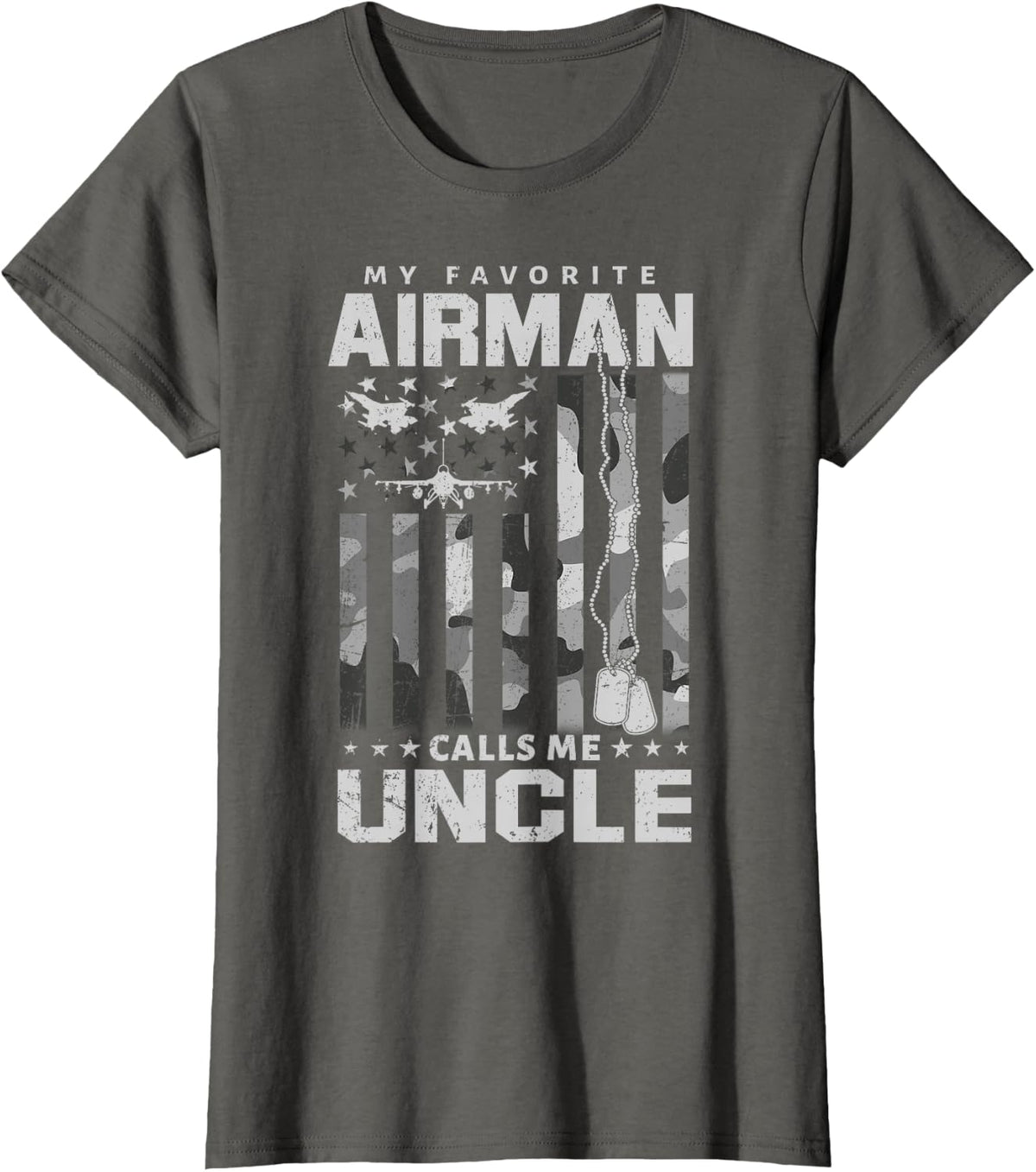 Proud Air Force Uncle My Favorite Airman Flag US Camo T-Shirt - Asphalt Grey