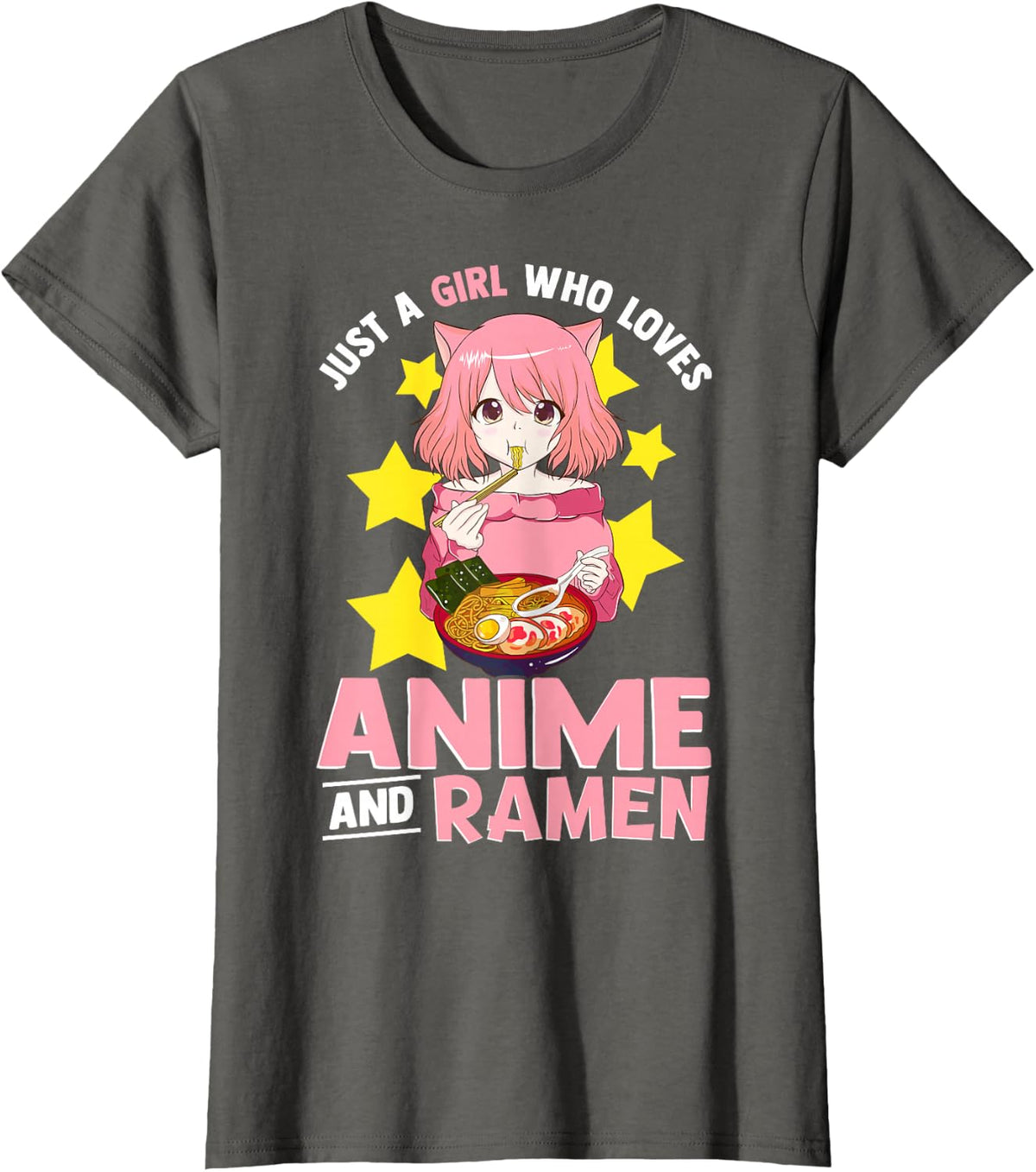 Just A Girl Who Loves Anime and Ramen Bowl Japanese Noodles,Short Sleeve T-Shirt - Asphalt Grey