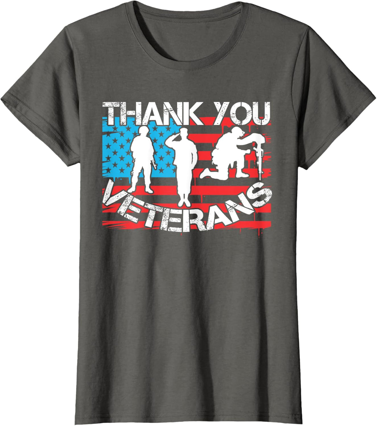 Thank You Veterans American Flag Patriotic T-Shirt - Asphalt Grey