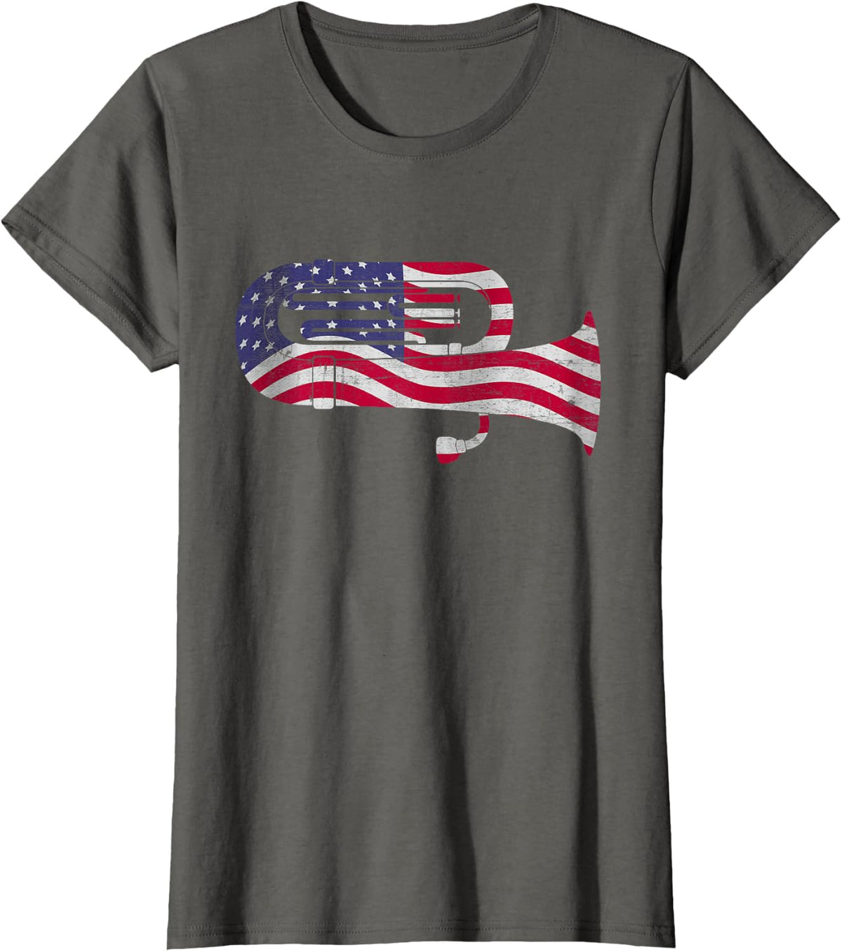 Tuba With Pride American Flag 4th of July Patriotic T-Shirt - Asphalt Grey