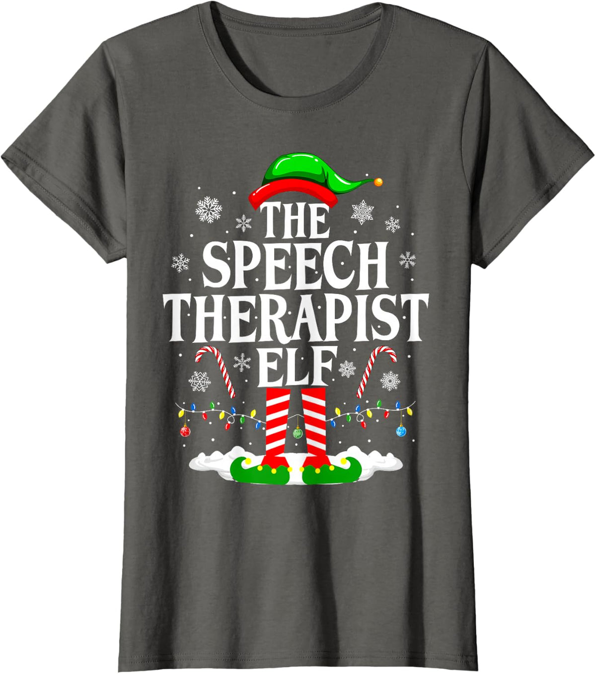 The Speech Therapist Elf Xmas Christmas Speech Therapy SLP T-Shirt - Asphalt Grey