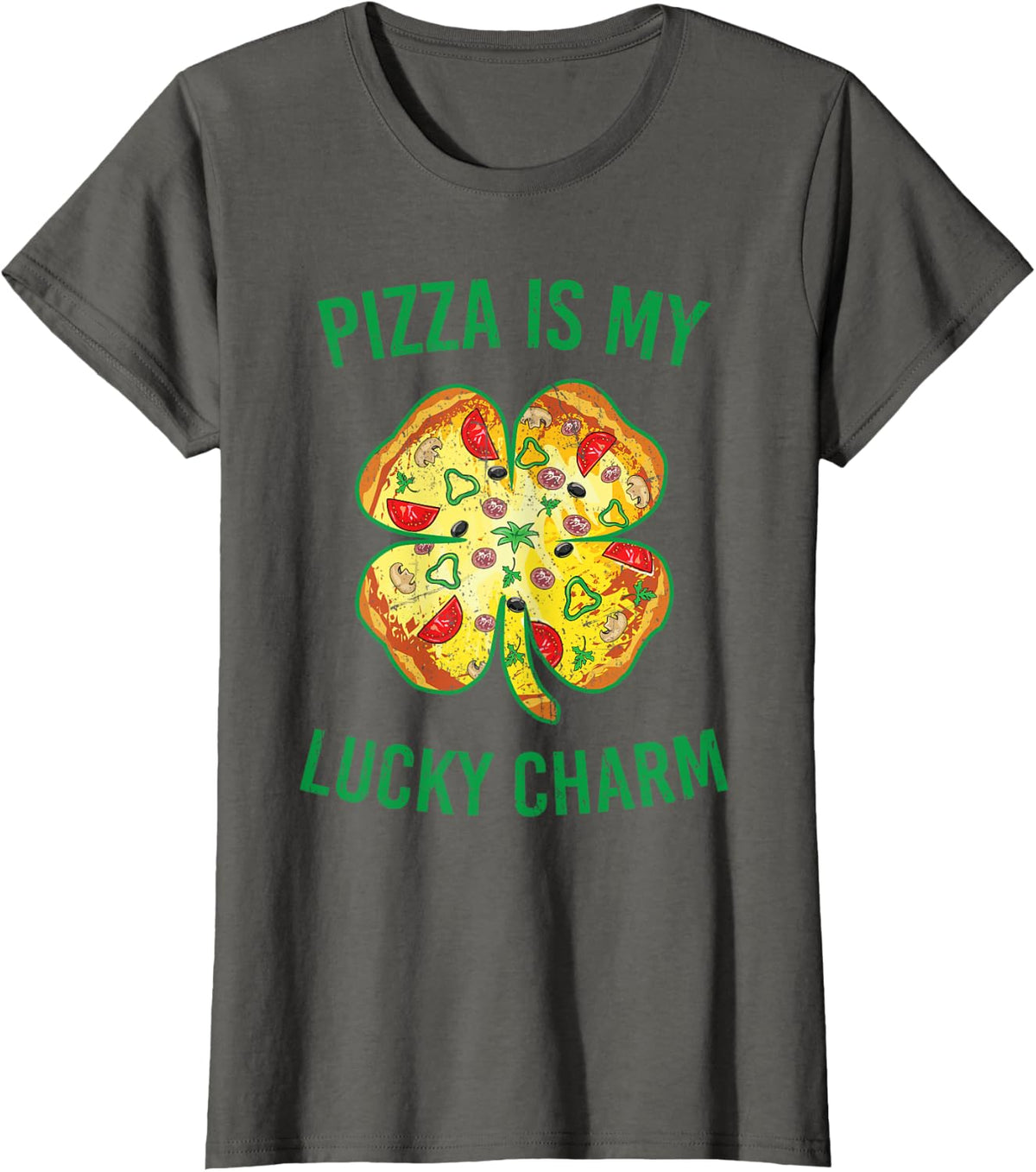 Pizza Is My Lucky Charm Pizza Shamrock St Patrick's Day T-Shirt - Asphalt Grey