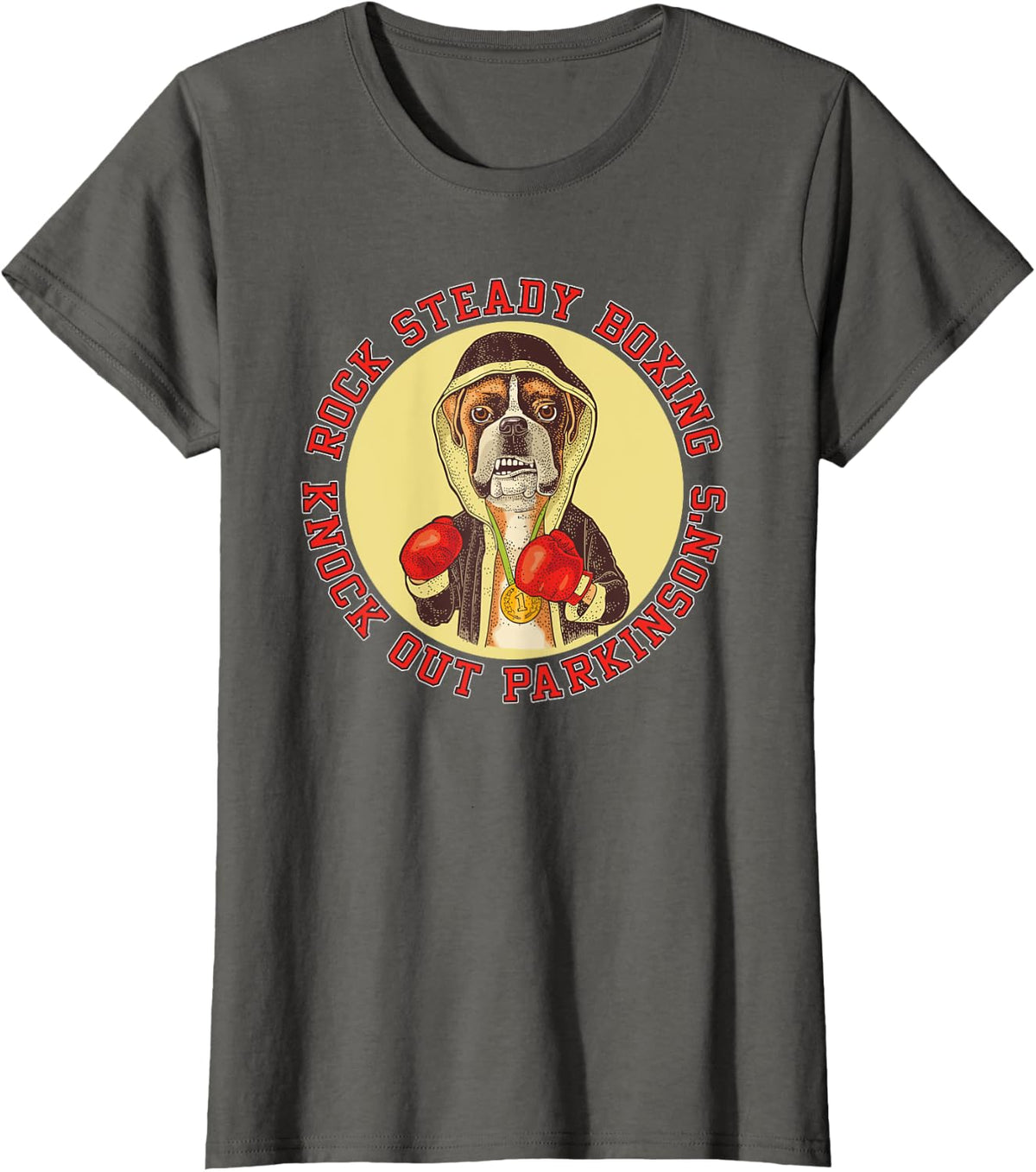 Rock Steady Boxing Parkinson's - Boxer Dog With Red Gloves T-Shirt - Asphalt Grey