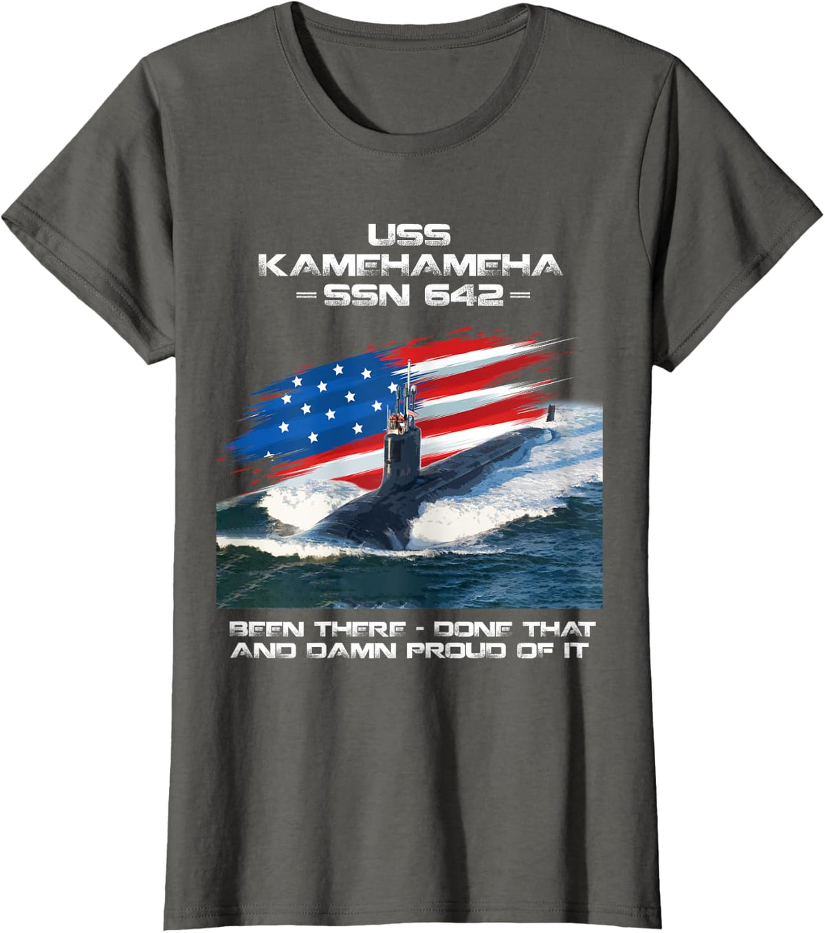 USS Kamehameha SSN-642 American Flag Submarine Veteran Xmas T-Shirt for Women Men - Asphalt Grey