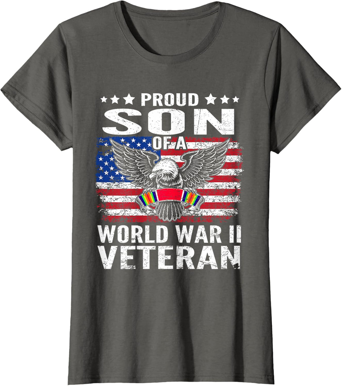 Proud Son Of A WWII Veteran World War 2 US Vet Dad Mom T-Shirt - Asphalt Grey