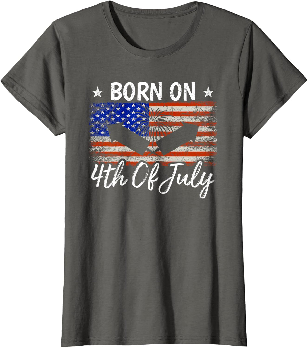 Born On 4th Of July Birthday USA Flag America Patriotic T-Shirt - Asphalt Grey