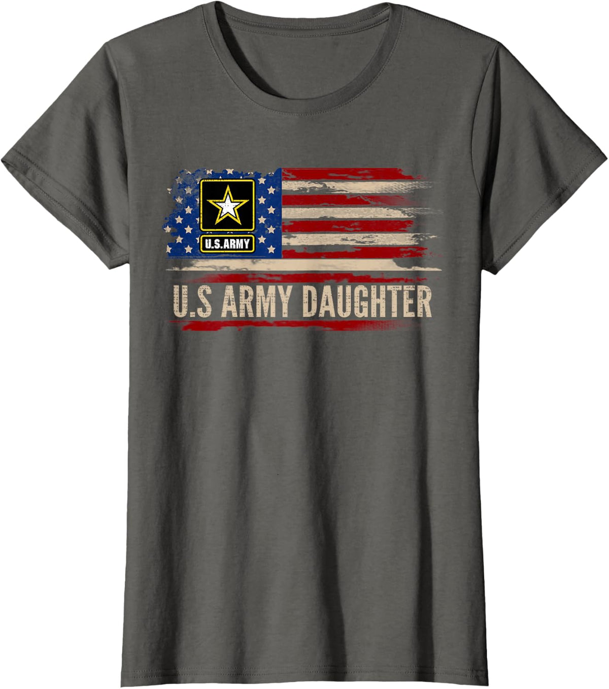 Vintage U.S Army Daughter With American Flag Veteran Gift T-Shirt - Asphalt Grey