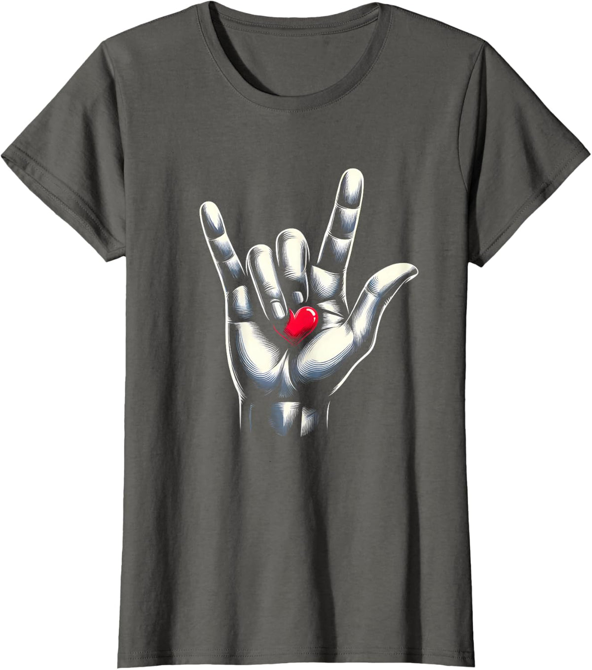 ASL I Love You Hand Sign Language Heart Valentines Day T-Shirt - Asphalt Grey