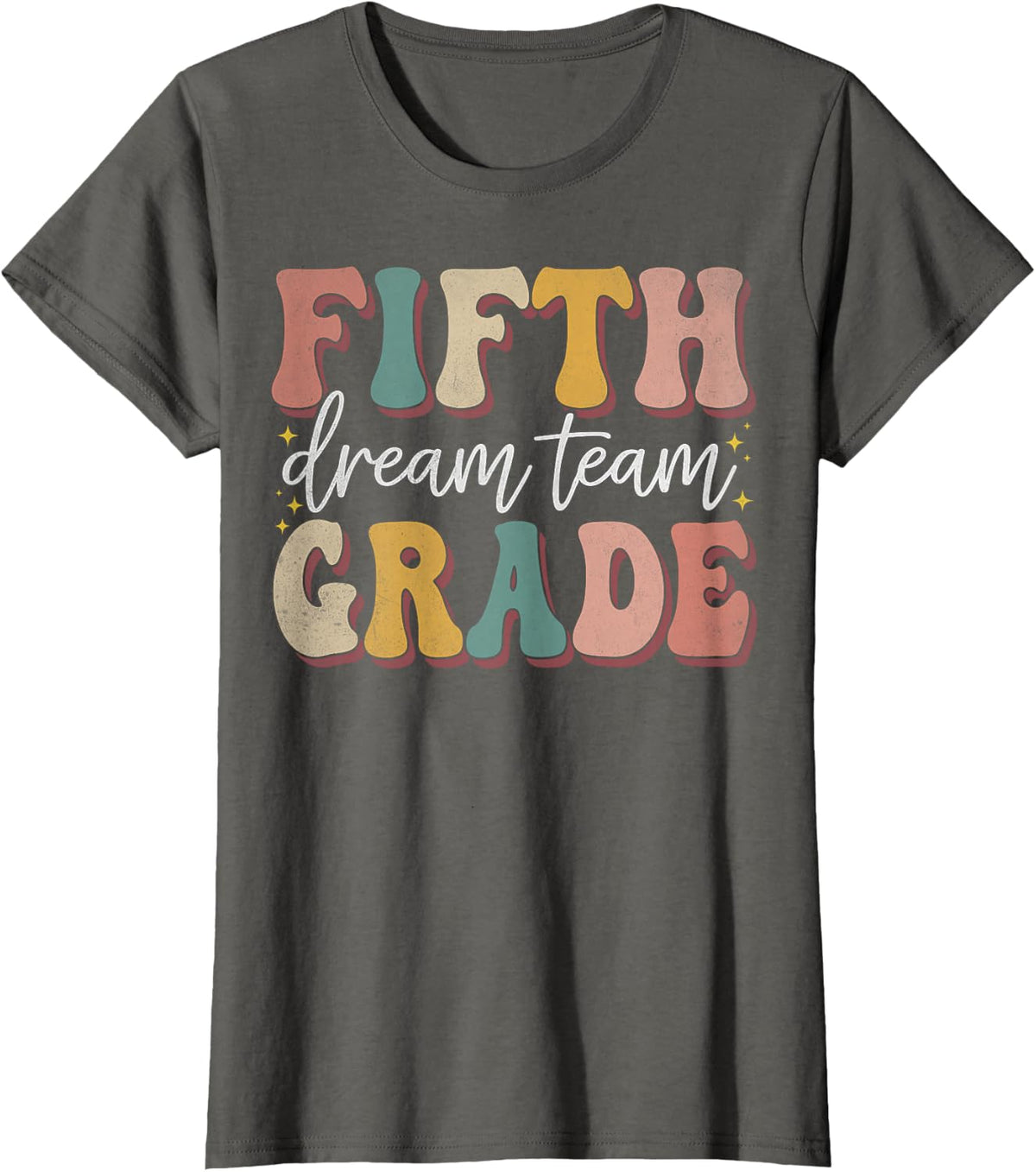 Fifth Dream Team Grade Retro School Spirit Floral Design T-Shirt - Asphalt Grey