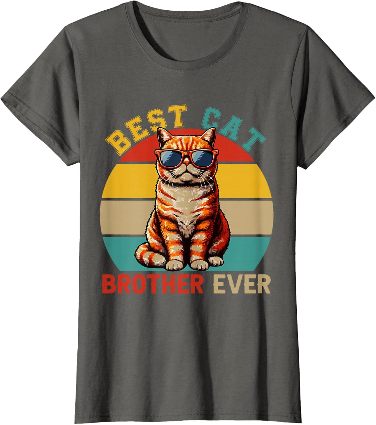Vintage Retro Best Cat Brother Ever Cute Cat Sunglasses T-Shirt - Asphalt Grey