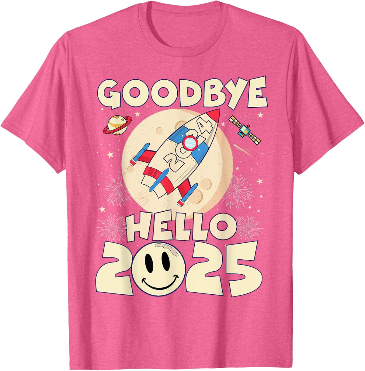 Family Pajamas Goodbye 2024 Hello 2025 Fly Happy New Year T-Shirt - Pink Heather