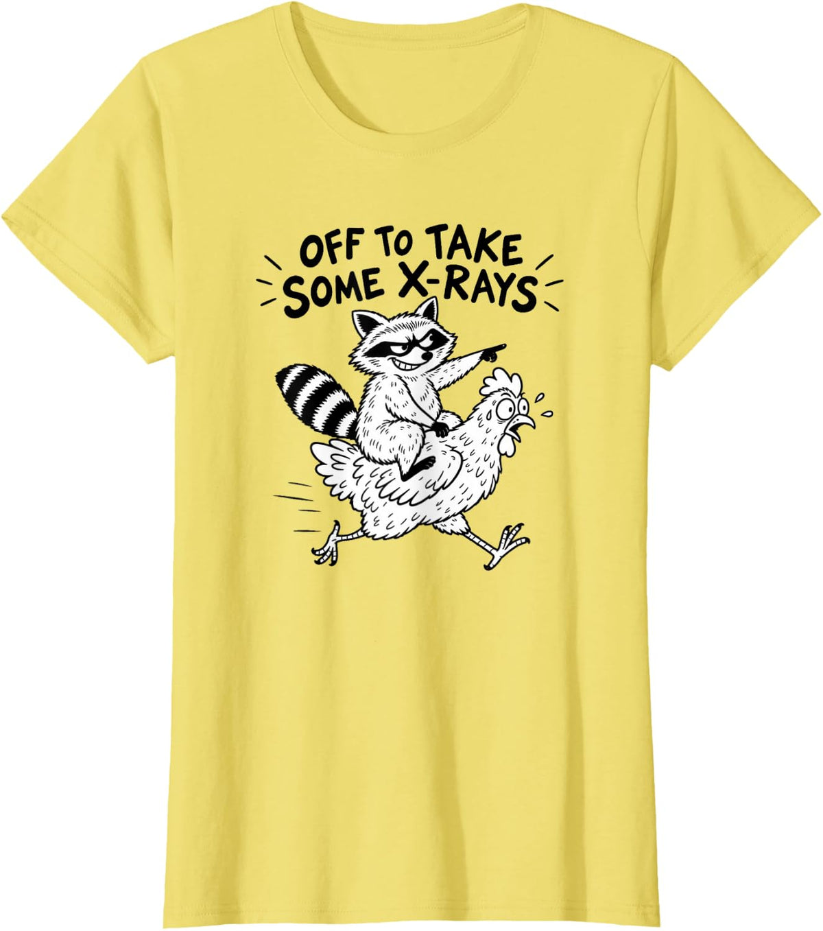 Off to Take Some X-Rays Radiology Raccoon Chicken Funny T-Shirt - Lemon Yellow