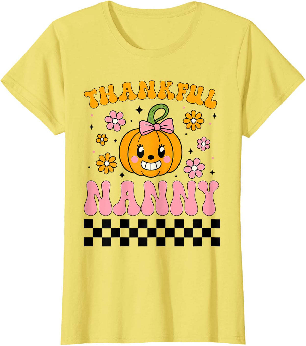Retro Groovy Thankful Nanny Fall Autumn Thanksgiving T-Shirt - Lemon Yellow