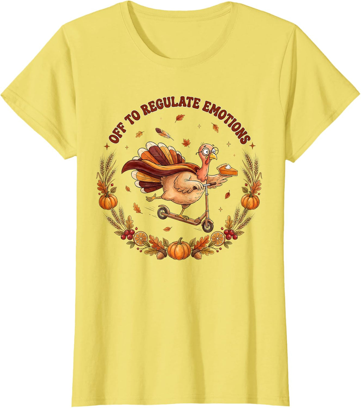 Off to Regulate Emotions Funny Thanksgiving Turkey Scooter T-Shirt - Lemon Yellow