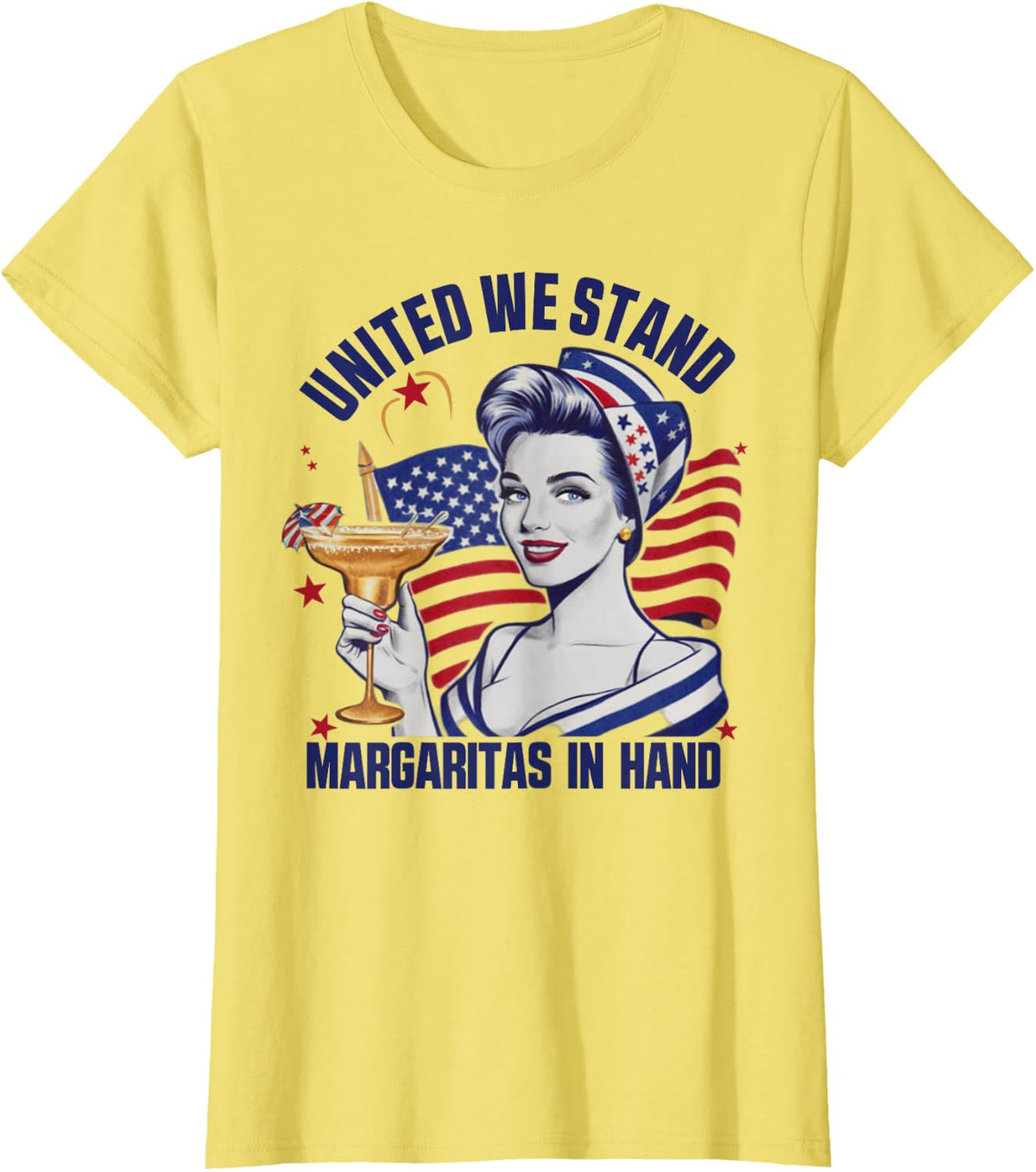 Womens 4th of july shirt united we stand margaritas in hand T-Shirt - Lemon Yellow