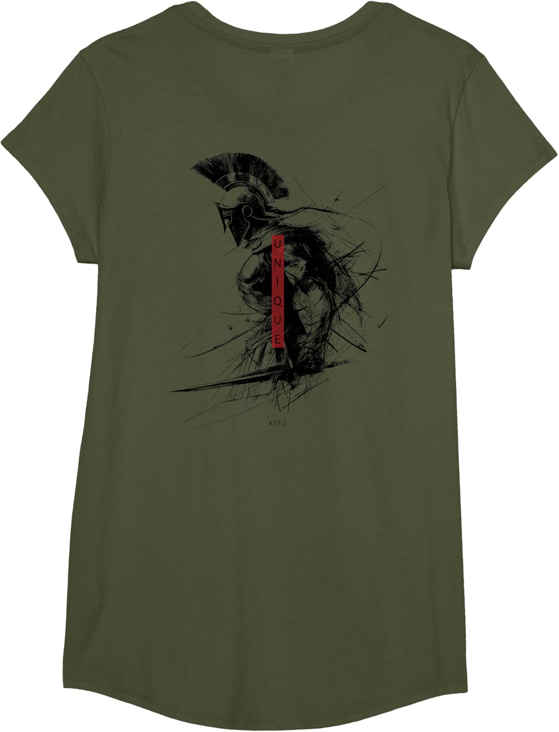 Back Print Spartan Helmet Warrior Y2K Streetwear Women Men T-Shirt - Girls Olive Green