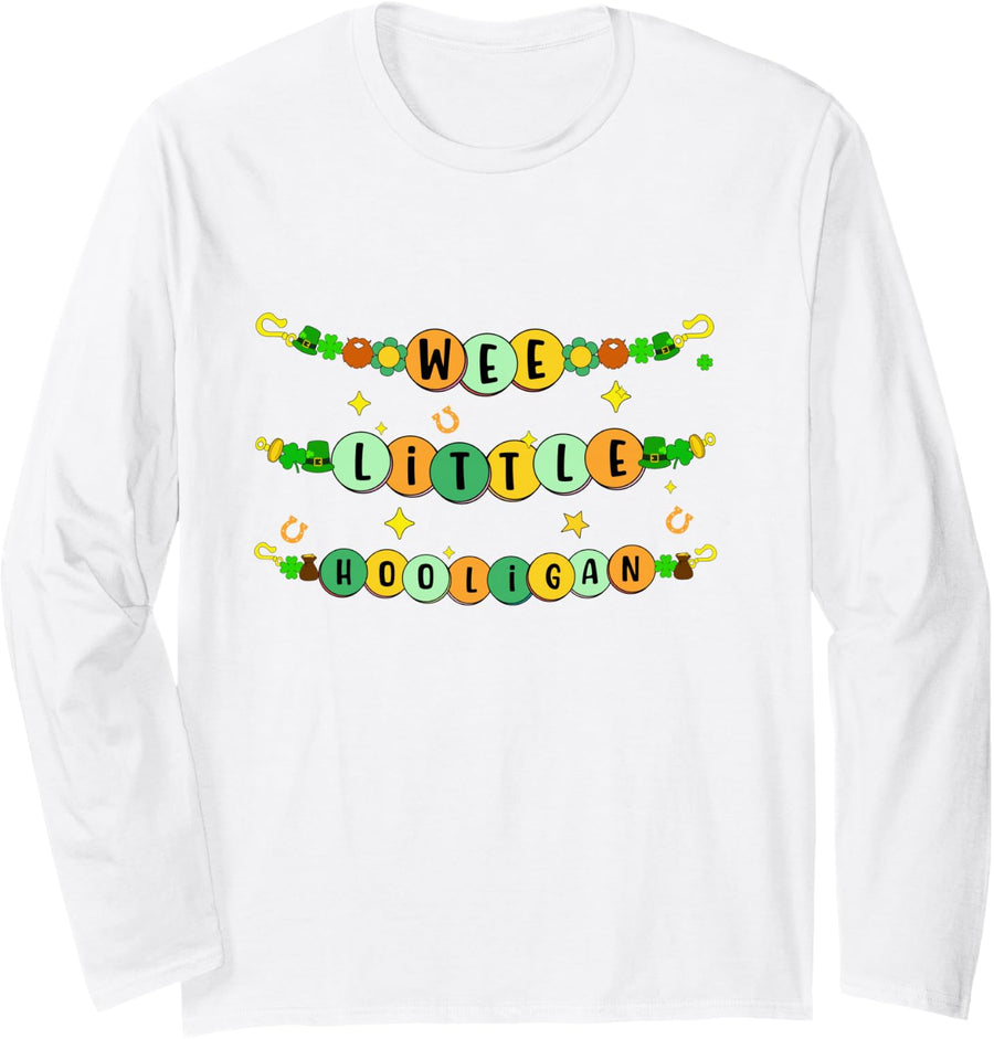 St Patricks Day Kids Wee Little Hooligan Funny Boys Kids Long Sleeve T-Shirt - Adult Unisex White